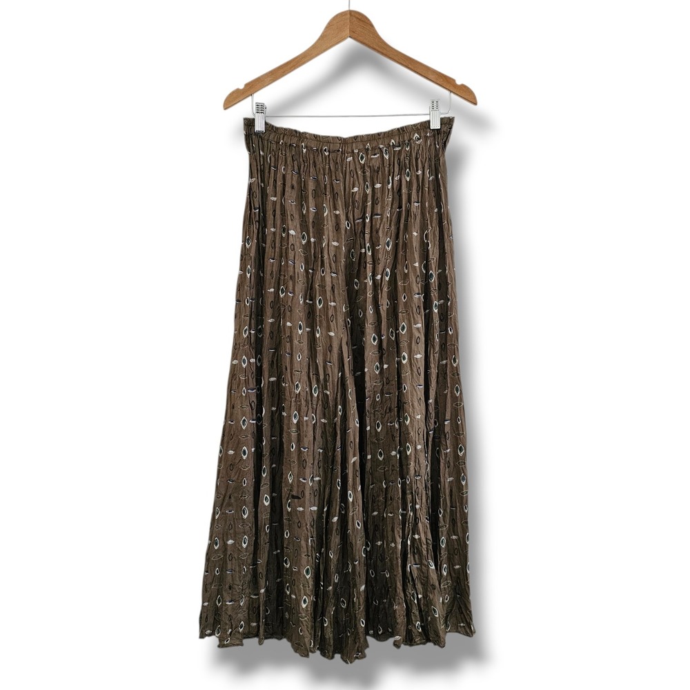 John Paul Richard Silk Maxi Skirt S Women Brown Broomstick Pleated Earthy Gypsy
